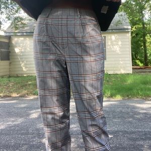 plaid high-waisted dress pants